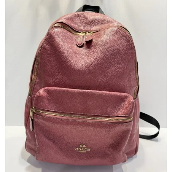 Coach Backpack New York F29004 Pink Charlie Pebble Leather Bag - Picture 1 of 16